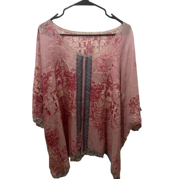 Johnny Was Halsey silk habotai blouse in pink toile print Size 3X - Picture 2 of 5